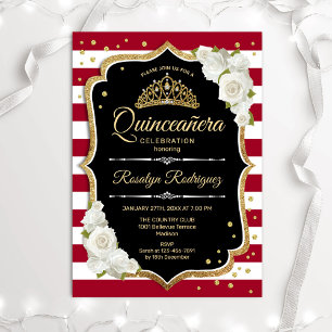 Quinceanera - Svartvit Guld Inbjudningar