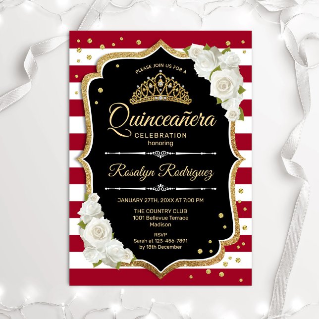 Quinceanera - Svartvit Guld Inbjudningar (Skapare uppladdad)