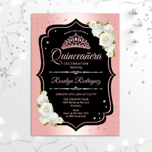 Quinceanera - Svartvit Ro Guld Inbjudningar