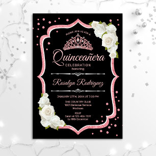 Quinceanera - Svartvit Ro Guld Inbjudningar