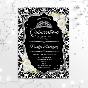 Quinceanera - Svartvit Silver Inbjudningar