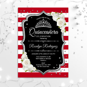 Quinceanera - Svartvit Silver Inbjudningar