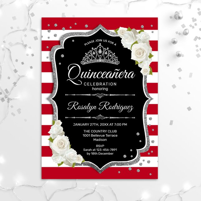 Quinceanera - Svartvit Silver Inbjudningar (Skapare uppladdad)
