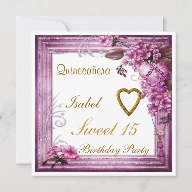 Quinceanera Sweet 15 Birthday Bjud Rosa Inbjudningar (Framsida)