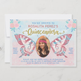 Quinceanera Sweet 15 Birthday Butterfly med Photo Inbjudningar