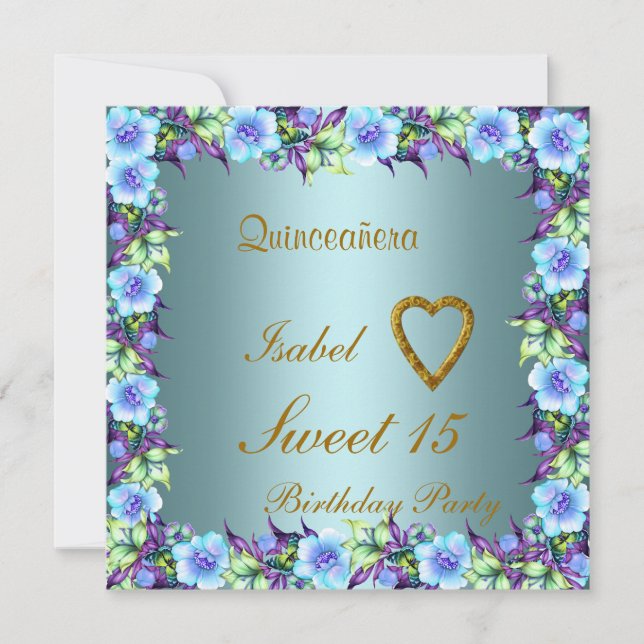 Quinceanera Sweet 15 Birthday Call Teal Inbjudningar (Framsida)