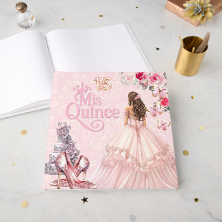 Quinceañera Sweet 15 Rosafärgad Gästbok