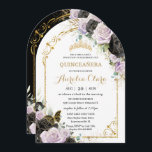 Quinceañera Sweet 16 Black Lila Blommigt Guld Arch Inbjudningar<br><div class="desc">Lägg till lite elegans vid ditt speciella tillfälle med våra lyxaktiga dubbla-sidiga lila blommigt-bål-inbjudningar, med en guld prinsessa krona, delikat fjäril, guld arch ram och raffinerade ro accents. Idealisk för quinceañeras, Sweet 16s, 18:e födelsedagar, debutante bollar och andra milstolpar firande, satte dessa inbjudningar in steget för en oförglömlig händelse. Anpassa...</div>
