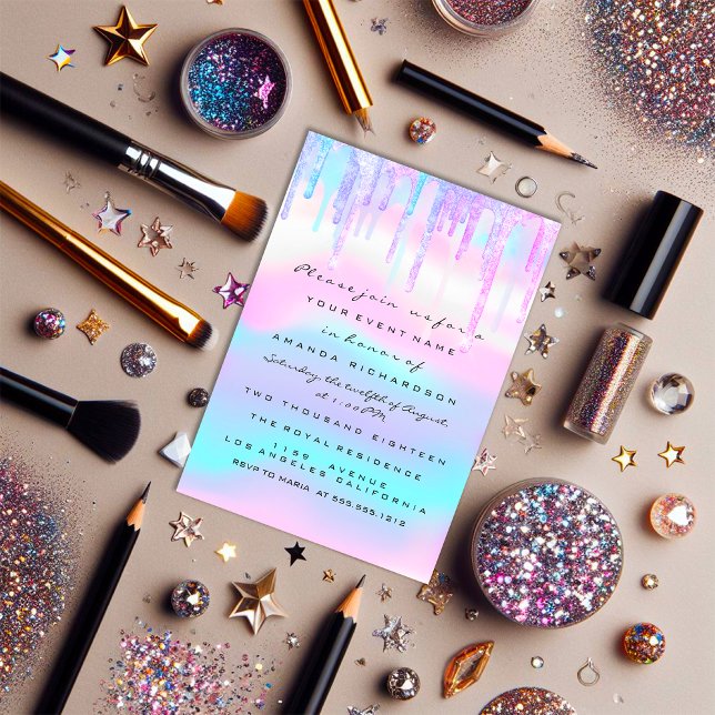 Quinceanera Sweet 16:e Lila HoloGraphics Dress Inbjudningar (Quinceanera Sweet 16th Purple Holographic Dress Invitation)