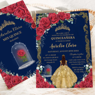 Quinceañera Sweet 16 Enchanted Röd ros Navy Blue Inbjudningar