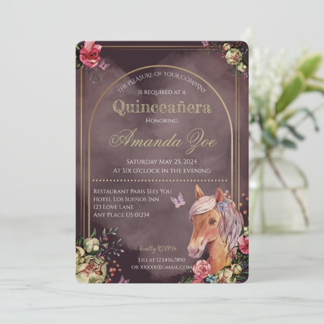 Quinceañera/Sweet 16 Inbjudan till hästdesign (Stående Fram)