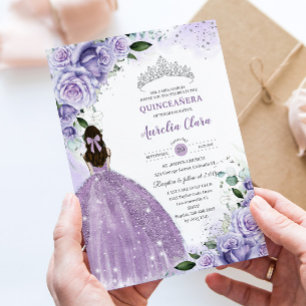 Quinceañera Sweet 16 Lila Lavender Blommigt Silver Inbjudningar