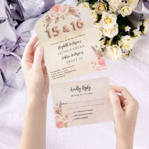 Quinceanera Sweet 16 pampas ro rosa blommigt OSA
