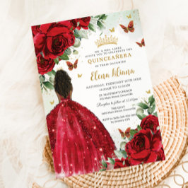 Quinceañera Sweet 16 Röd ros Flowers Brown Girl Inbjudningar
