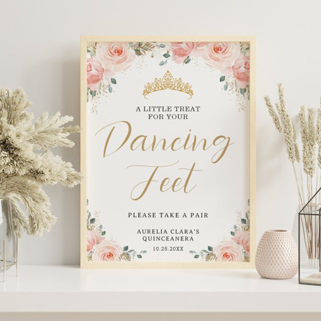 Quinceañera Sweet 16  Rosa Blommigt Behandla för Poster (Skapare uppladdad)