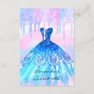Quinceanera Sweet 16th Blue Rosa HoloGraphics Dres Inbjudningar