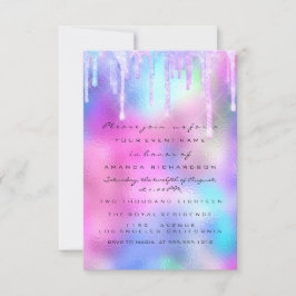 Quinceanera Sweet 16th Drips Holografisk Rosa Inbjudningar