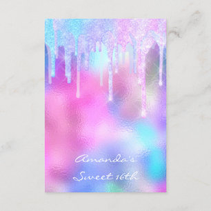 Quinceanera Sweet 16th Drips Holografisk Rosa Inbjudningar