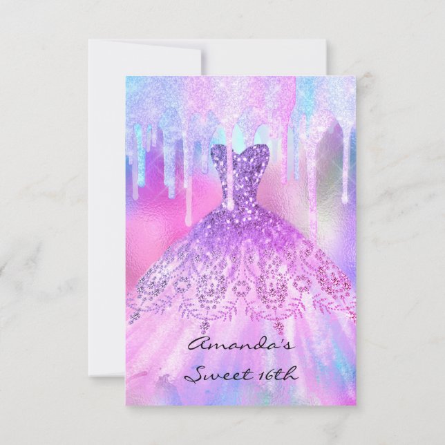 Quinceanera Sweet 16th Drips HoloGraph Dress Inbjudningar (Baksida)