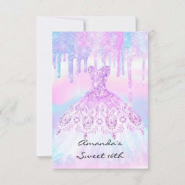 Quinceanera Sweet 16th Unicorn HoloGraps Dress Inbjudningar (Baksida)