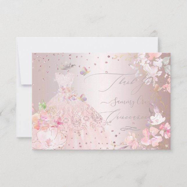 Quinceanera tack blush glitterklänning inbjudningar (Framsida)