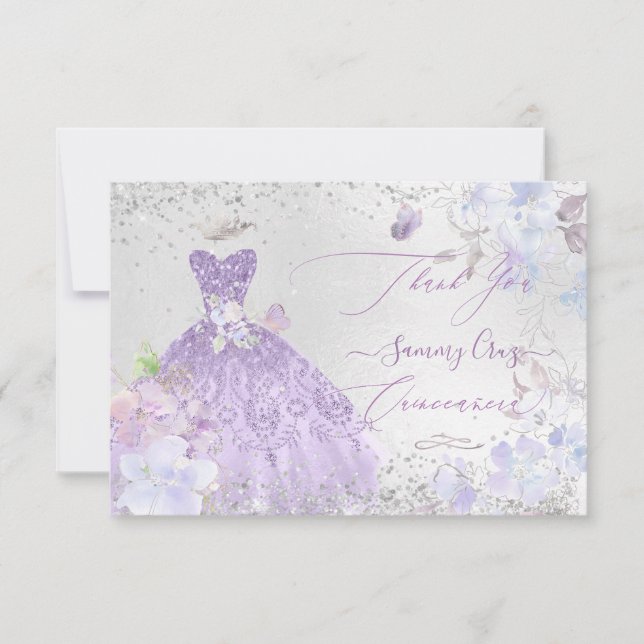Quinceanera Tack Dusty Lila Glitter Gown Inbjudningar (Framsida)