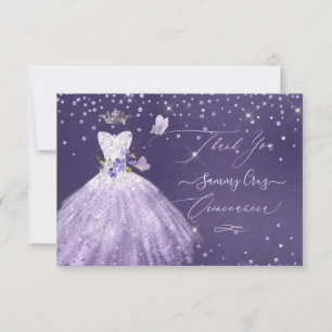 Quinceanera Tack för dammig lila glitterklänning Inbjudningar