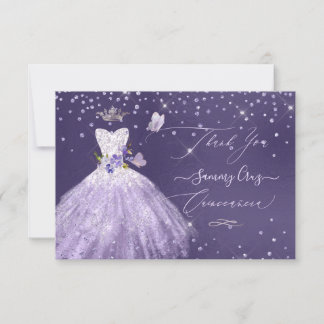 Quinceanera Tack för dammig lila glitterklänning Inbjudningar