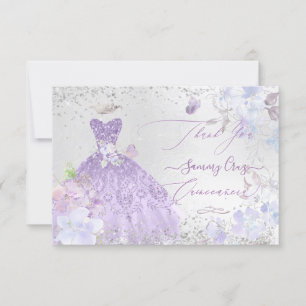 Quinceanera Tack för dammig lila glitterklänning Inbjudningar