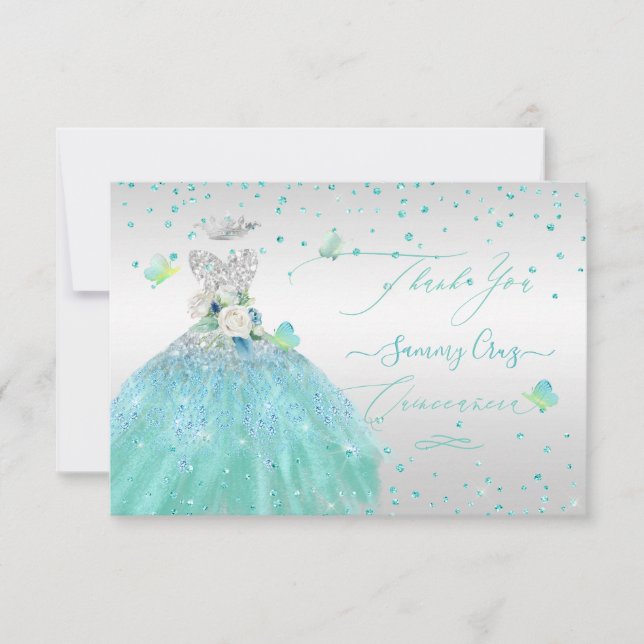 Quinceanera Tack Glitter Silver Turquis Inbjudningar (Framsida)