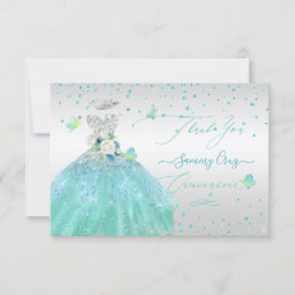 Quinceanera Tack Glitter Silver Turquis Inbjudningar