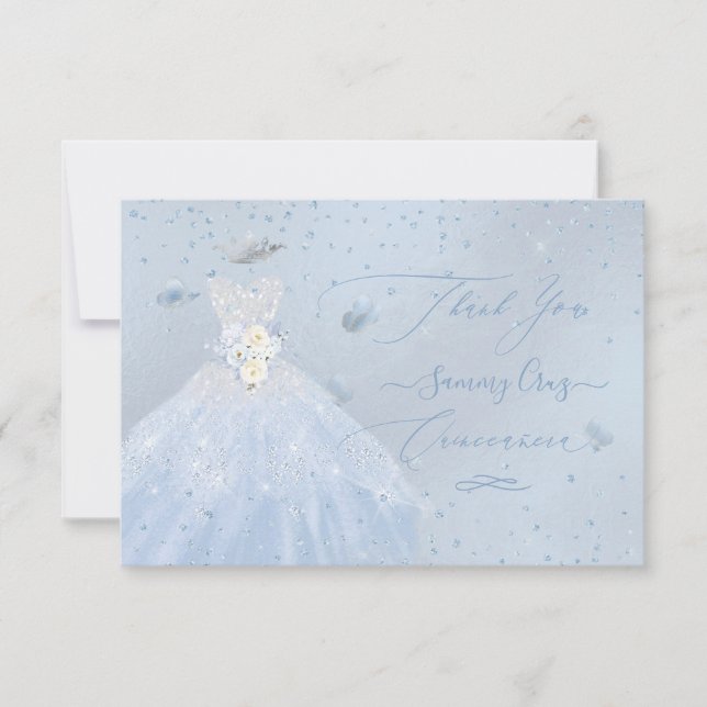 Quinceanera Tack Silver Baby blue Inv. Inbjudningar (Framsida)
