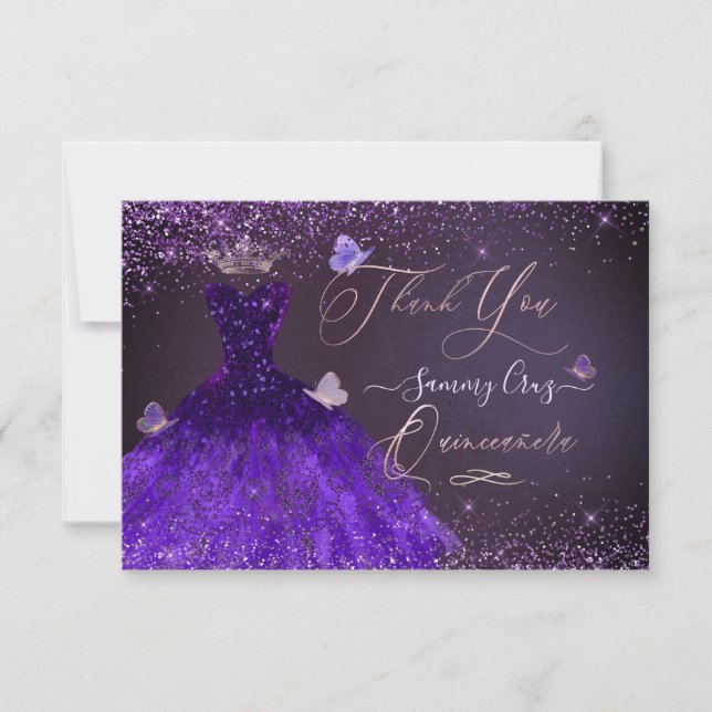 Quinceanera Tack Ultra Violet Glitter   Inbjudningar (Framsida)