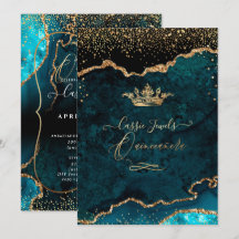 Quinceanera, Teal Blue Agate Faux Guld confetti