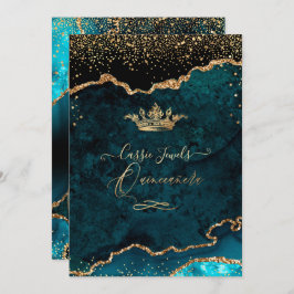 Quinceanera, Teal Blue Agate Faux Guld confetti Inbjudningar