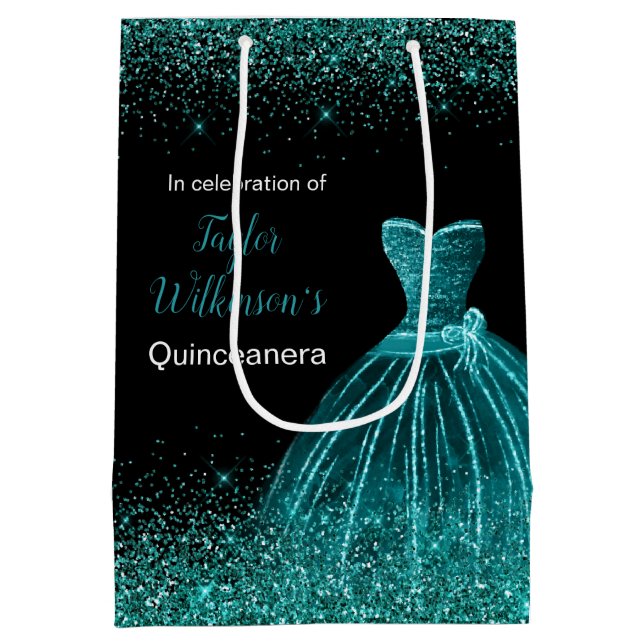 Quinceanera Teal Blue Dress Faux Glitter (Baksidan)