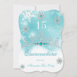 Quinceanera Teal Blue Pearl Snowflake 15 födelseda Inbjudningar