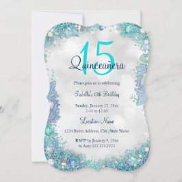 Quinceanera Teal Blue White Ocean Himlar Birthday Inbjudningar