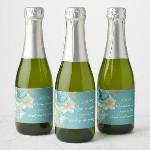 Quinceanera Teal Guld Blommigt Mini Champagne-etik