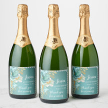 Quinceanera Teal Guld Blommigt Sparkling Vin etike