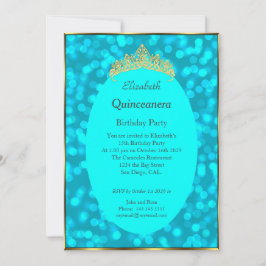 Quinceanera Teal Guld Födelsedagsfest inbjudan