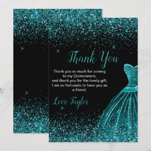Quinceanera Tealblå Klänning Falskt Glitter Tack Kort