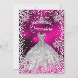 Quinceanera Tiara Dress Rosa vintersnöflummel Inbjudningar