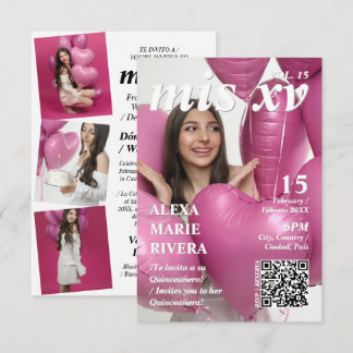 Quinceanera Tidskrift Elegant Modern Foto QR Kod Inbjudningar