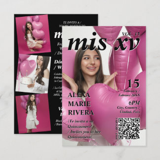 Quinceanera Tidskrift Elegant Modern Foto QR-kod Inbjudningar
