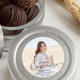 Quinceañera Trendig Black Script & Photo Tack Runt Klistermärke