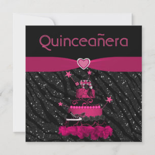 Quinceanera Trendig Rosa Cake & Zebra ränder Inbjudningar