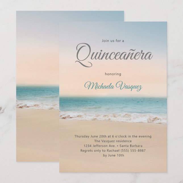 Quinceañera Tropical Beach Party-inbjudan Inbjudningar (Fram/baksida)