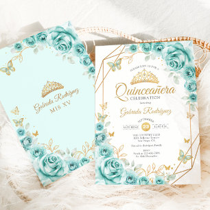 Quinceanera Turcos Blommigt Guld Inbjudningar