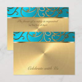 Quinceanera Turcos Blue och Guld Filigree Swirl Inbjudningar